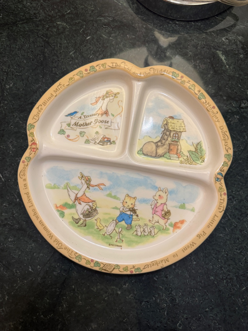 Mother Goose Divided Serving Plate - Cream with Pastel Nursery Illustration